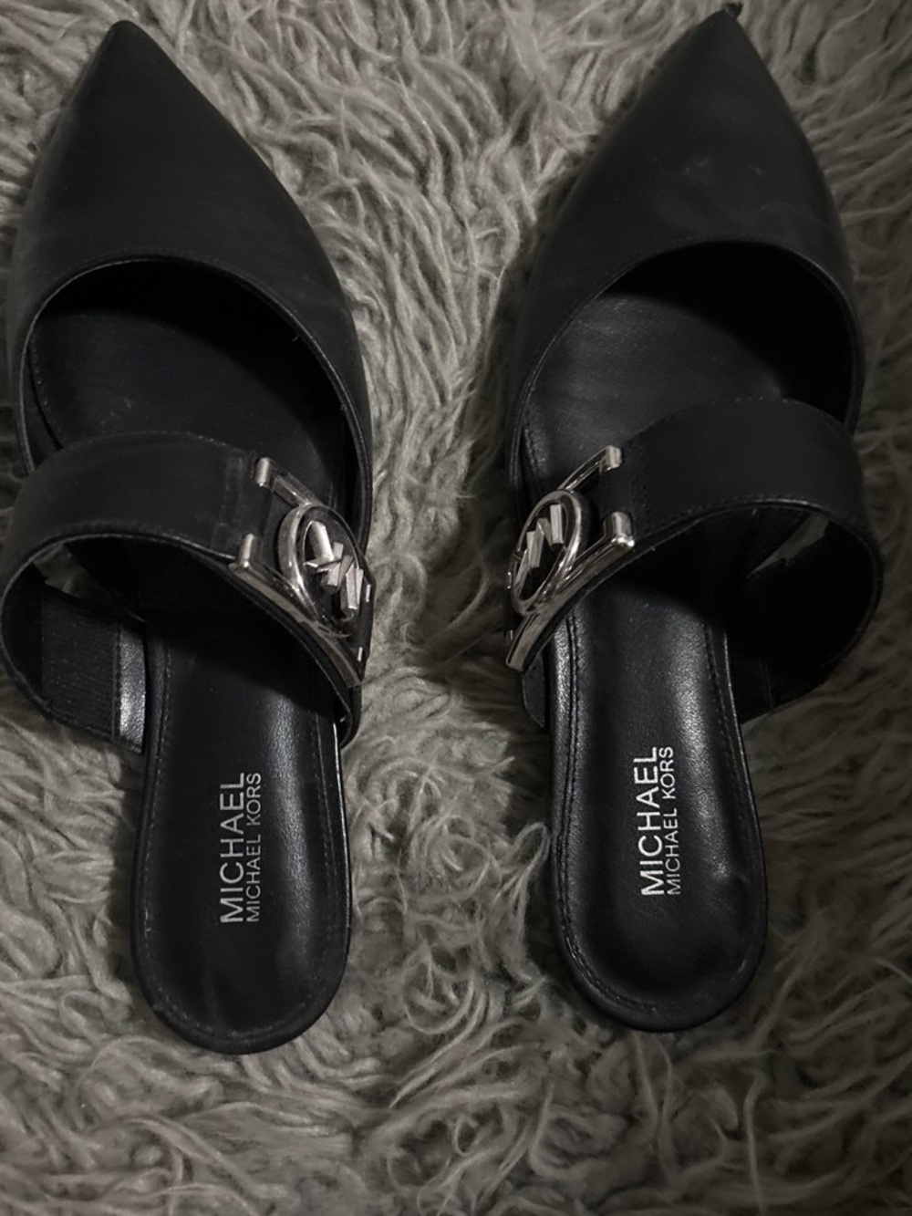 Michael Kors Black Pointed-Toe Buckle Slide Mules